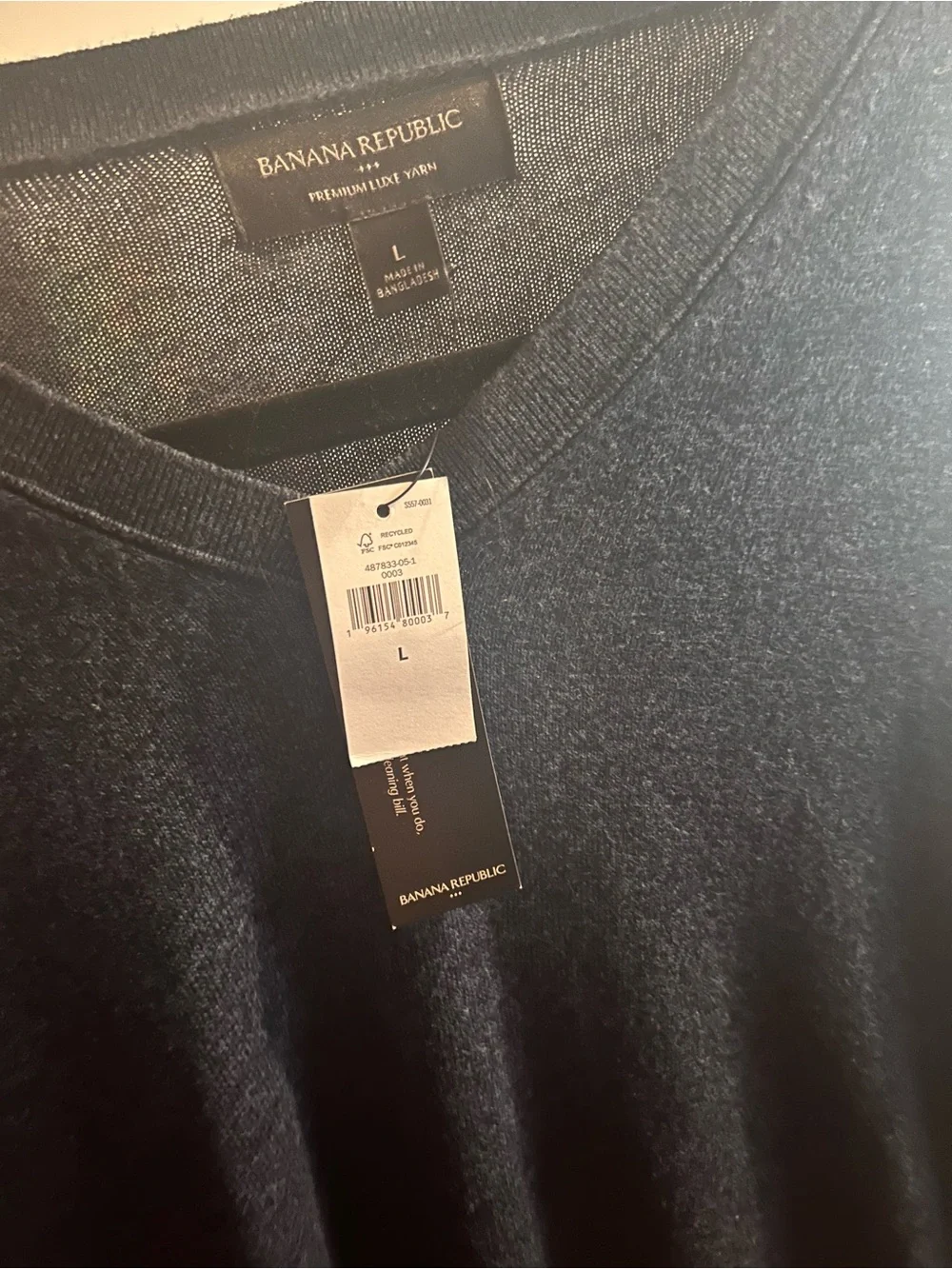 Cashmere Blend Banana Republic Men's V-Neck Sweater - Navy